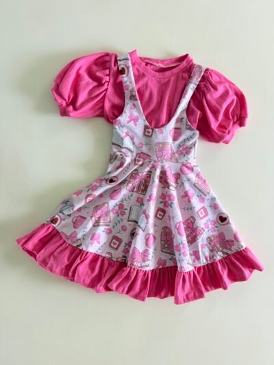 6Y | Ruffle Pinafore Dress & Puff Sleeve Top