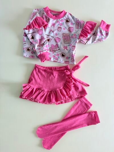 3/4Y | Ruffle sleeve Top & Ruffle Skort & Knee High Socks