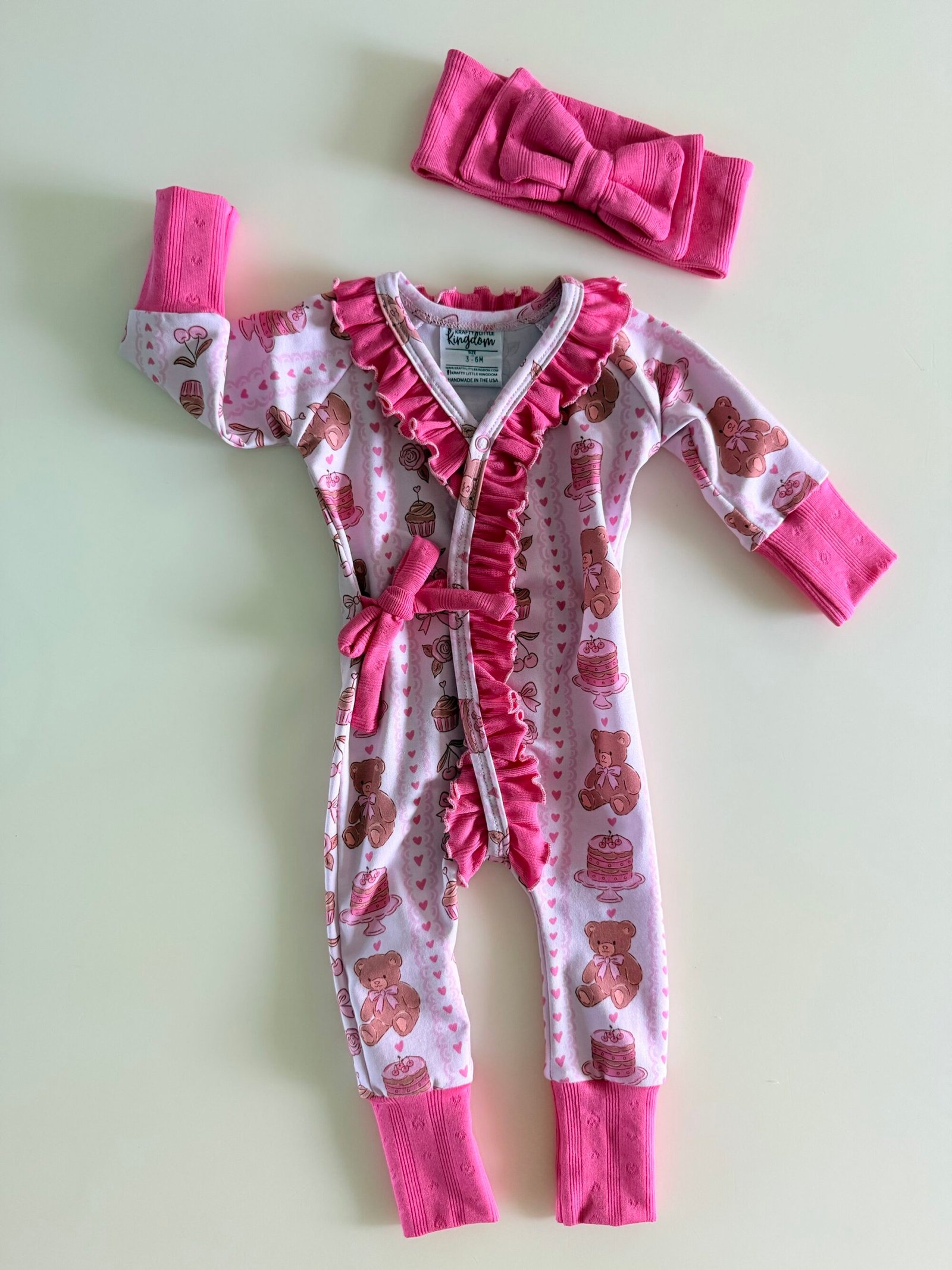 3-6m | Ruffle River Romper & Bow headband
